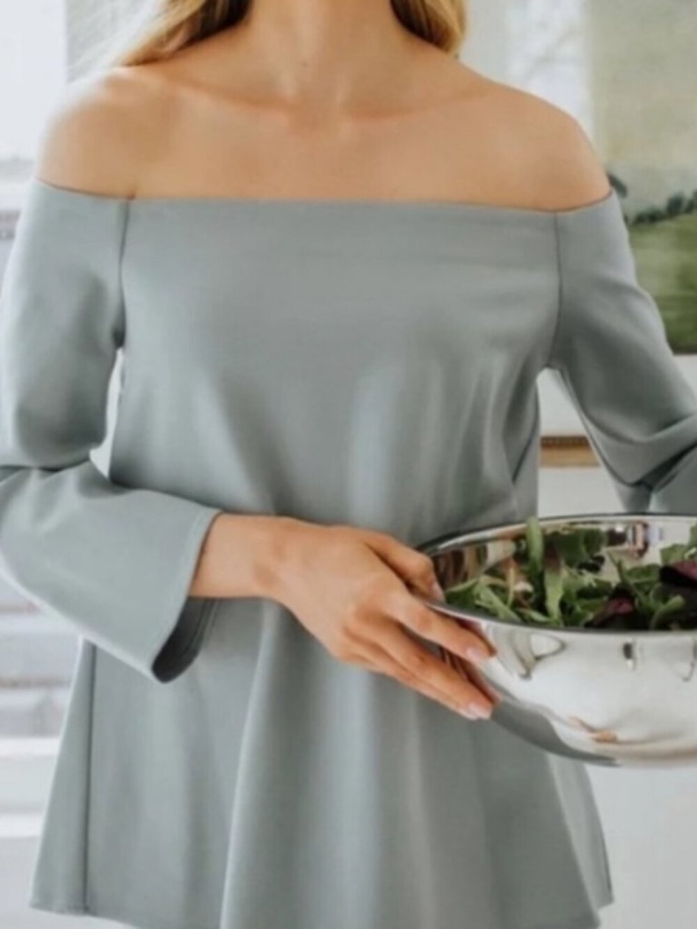 Tuckernuck Miranda Off the Shoulder Boxy Blouse Arctic Blue Size Large